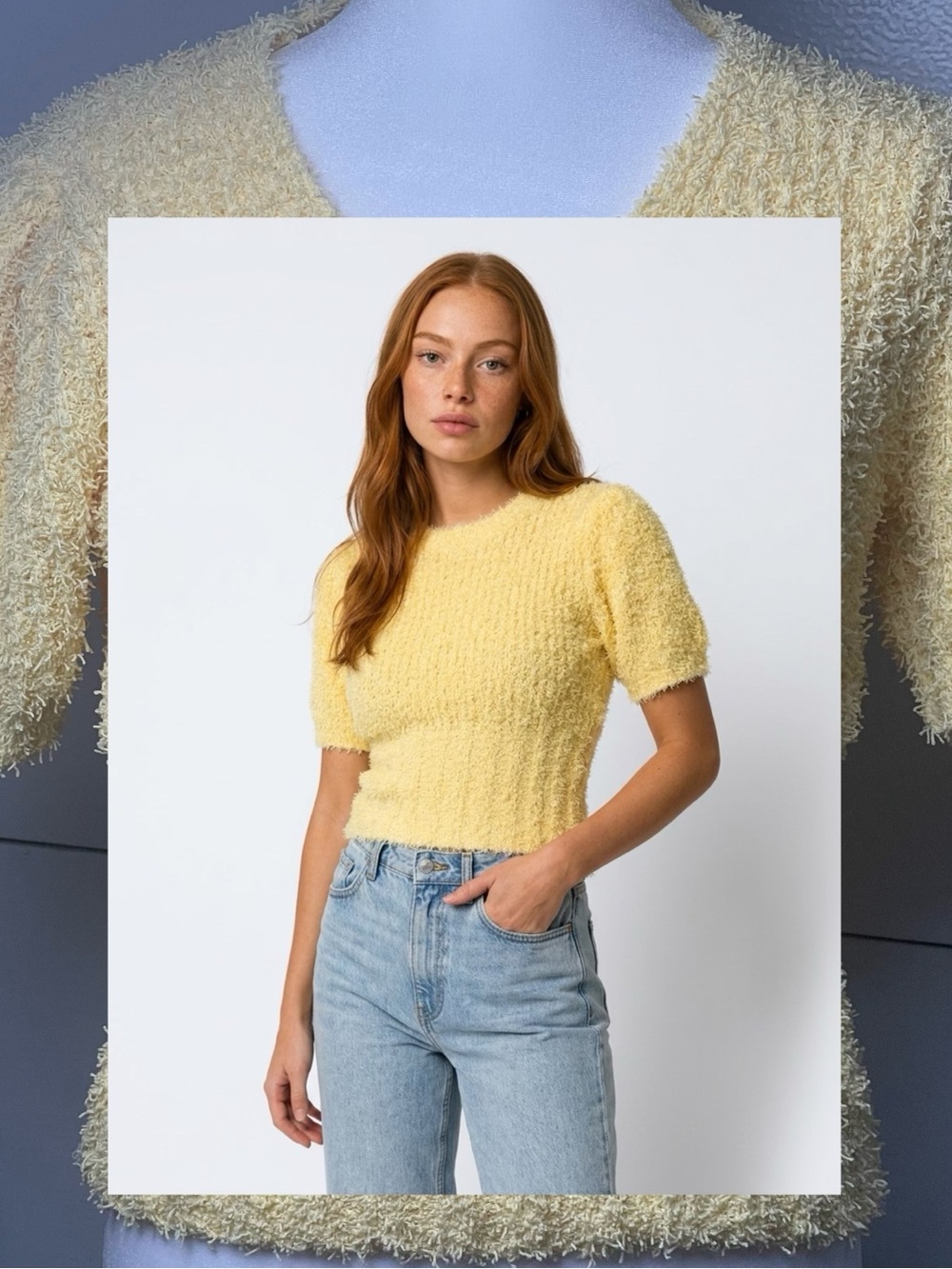 Chicwish Sunny Yellow Textured V-Neck Short Sleeve Sweater